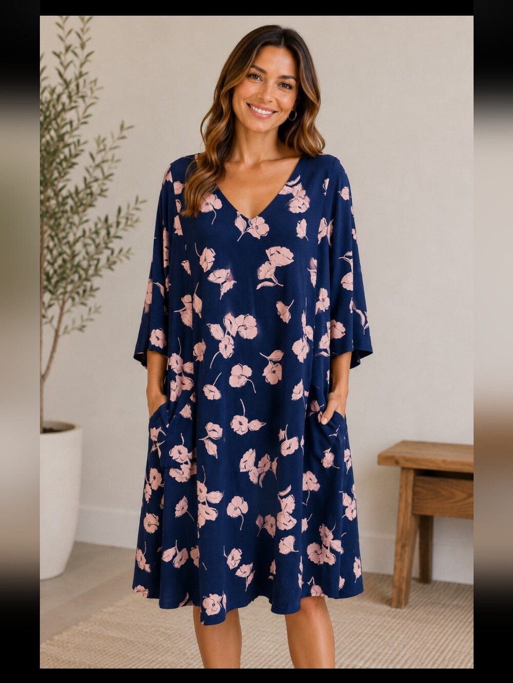 J. Jill Wearever Oversized Navy Purple Floral Stretch Tunic/Dress Sz XL Summer